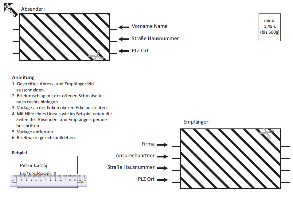 Briefumschlagbeschriftungsschablone Lehrerrundmail